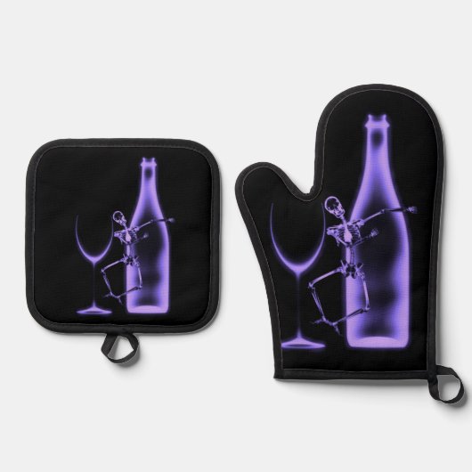 Ray Celebration Skeleton & Wine Ofenhandschuh & Topflappen-Set (Vorderseite)
