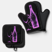 Ray Celebration Skeleton & Wine Ofenhandschuh & Topflappen-Set (Vorderseite/Rückseite)