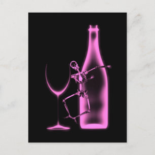Ray Celebration Skeleton & Wine - Rosa Postkarte