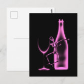Ray Celebration Skeleton & Wine - Rosa Postkarte (Vorne/Hinten)