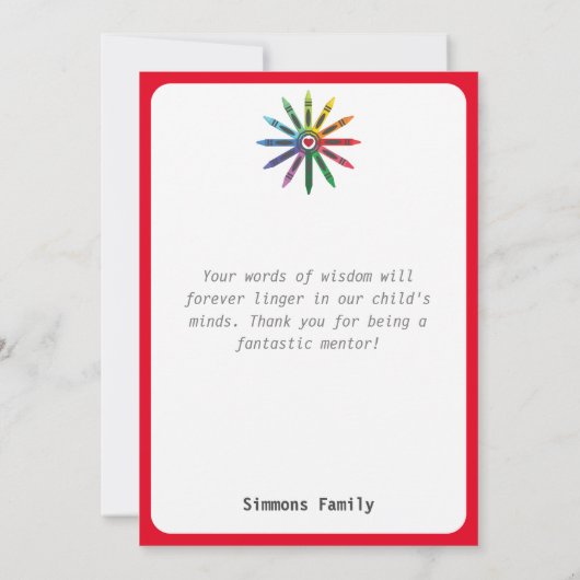 Ray of Crayons / Lehrerin Wertschätzung Danke Ca (Rückseite)