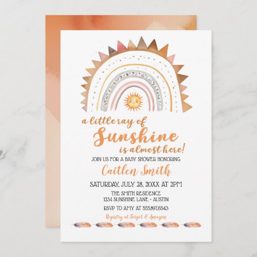 Ray of Sunshine Boho Sun Baby Shower Einladung (Vorne/Hinten)