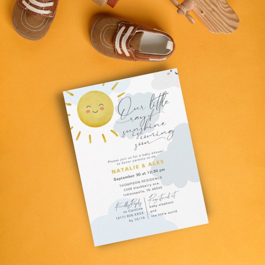 Ray of Sunshine Clouds Boy Blue Baby Shower Einladung