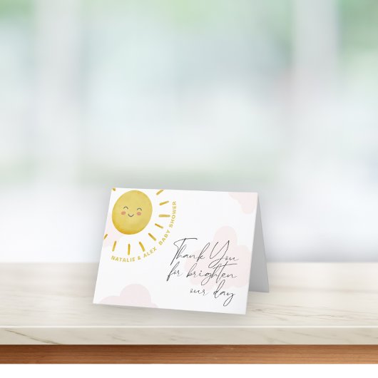 Ray of Sunshine Clouds Girl Baby Shower Dankeskarte