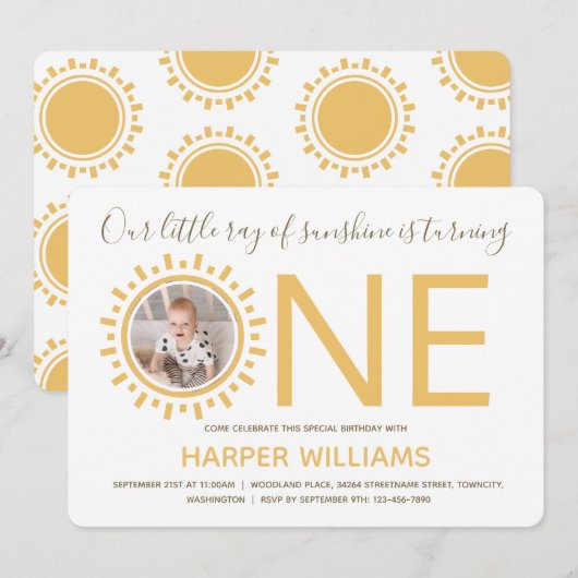 Ray of Sunshine Foto Baby Erstgeburt Einladung (Vorne/Hinten)
