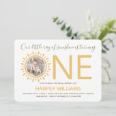 Ray of Sunshine Foto Baby Erstgeburt Einladung (Stehend Vorderseite)