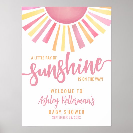 Ray Of Sunshine Pink Sun Baby Shower Welcome Sign Poster (Vorne)