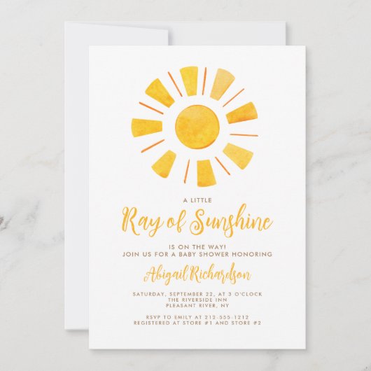 Ray of Sunshine Yellow Orange Baby Shower Einladung (Vorderseite)