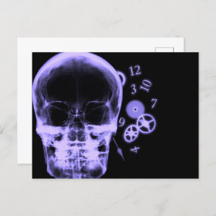 Ray-Skull- und Uhrenteile - Lila Postkarte