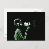 RAY VISION SKELETON AUF MEGAPHONE - GRÜNE POSTKARTE (Vorne/Hinten)