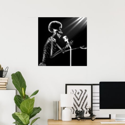 RAY VISION SKELETON SINGING ON RETRO MIC - B&W POSTER (Heimbüro)
