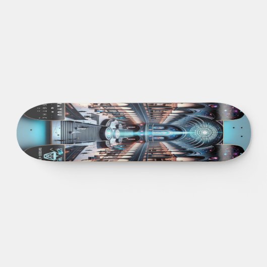 "Raygun Gothic Futuristic Art Museum Deck" Skateboard (Horizontal)