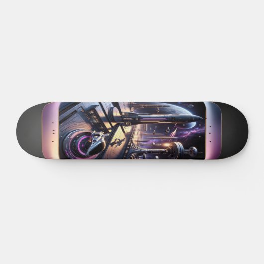 "Raygun Gothic Futuristic City Deck" Skateboard (Horizontal)
