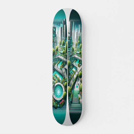 "Raygun Gothic Futuristic Urban Park Deck" Skateboard (Vorne)
