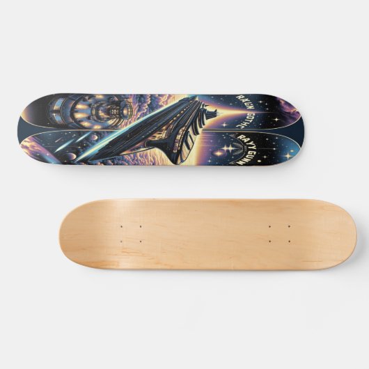 "Raygun Gothic Space Cruise Ship Deck" Skateboard (Horizontal)