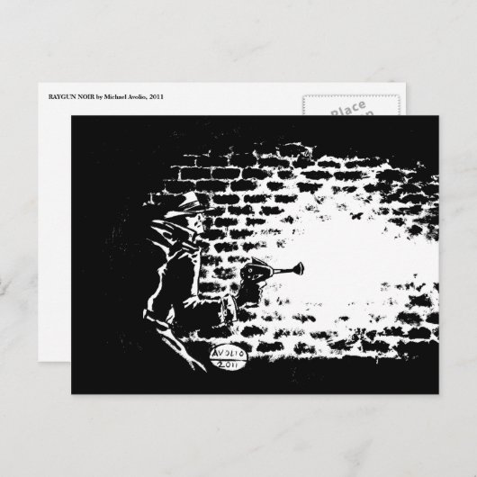 Raygun Noir Postcard, Kunstwerk von Michael Avolio Postkarte (Vorne/Hinten)