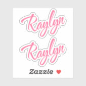 Raylyn name rosa kursive Beschriftung x2 Aufkleber (Blatt)