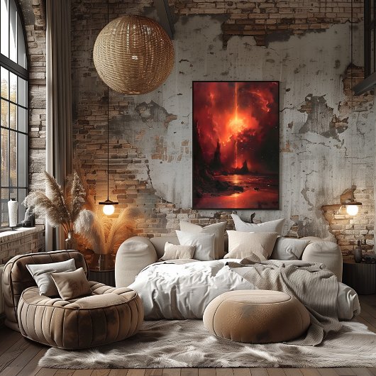 Rayo Celestial Ardiente: Atardecer Surrealista. Poster
