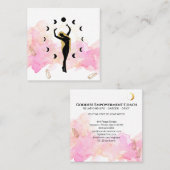 *~* Rays Crystals Cosmic Gold Black Goddess Moon Quadratische Visitenkarte (Vorne/Hinten)