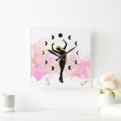 *~* Rays Crystals Cosmic Gold Black Goddess Moon Quadratische Wanduhr (Zuhause)