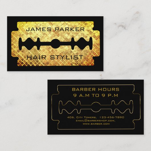 Razard Blade Gold Imitate Barber Hair Stylist Busi Visitenkarte (Vorne/Hinten)
