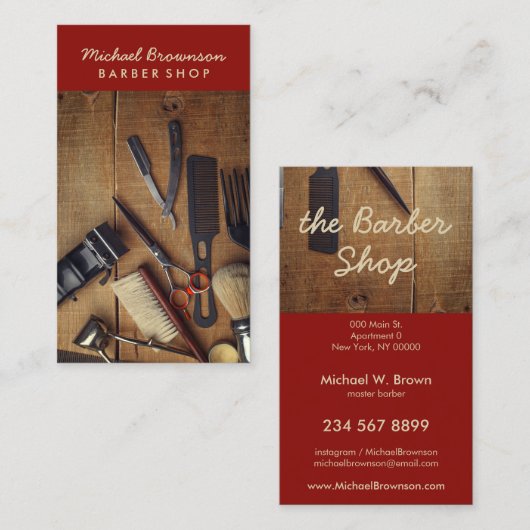 Razor Barber Tools Rustikaler Hipster Stil Visitenkarte (Vorne/Hinten)