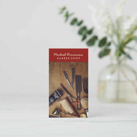 Razor Barber Tools Rustikaler Hipster Stil Visitenkarte (Stehend Vorderseite)
