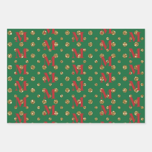Razzle Dazzle Weihnachtszeit Glitzer Dots Monogram Geschenkpapier Set (Vorderseite)