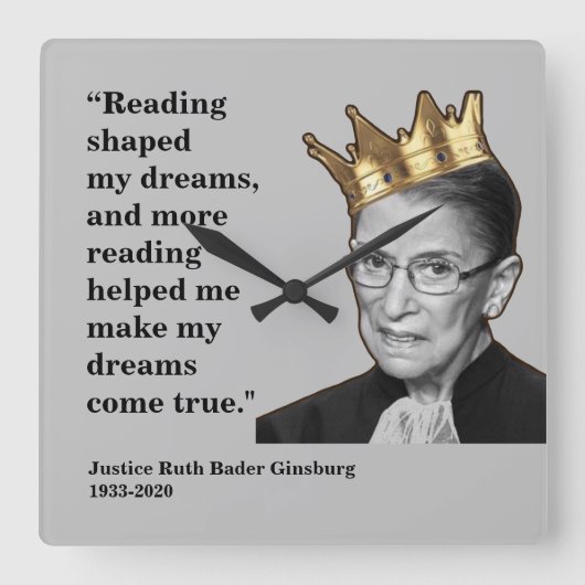 RBG, Zitat lesen, grau Quadratische Wanduhr (Vorderseite)