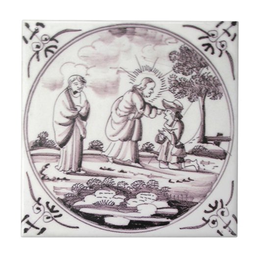 RBT06 Delft Biblical Manganese Red Keramik Tile Fliese (Vorderseite)