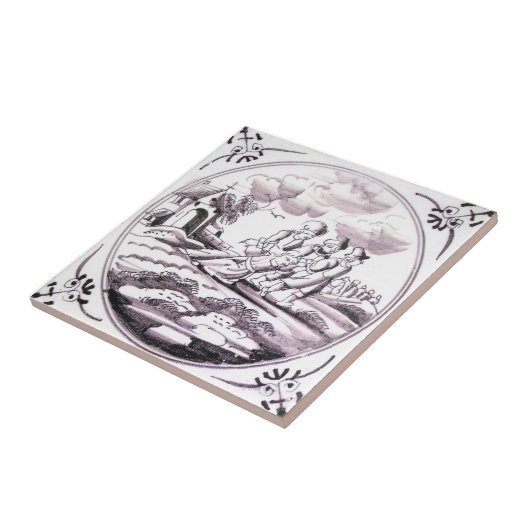 RBT13 Delft biblisches Mangan-rote Keramik-Fliese Fliese (Seite)