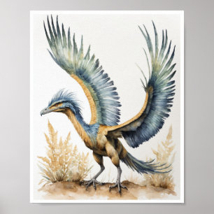 Rchaeopteryx Dinosaur Watercolor Wallart Poster