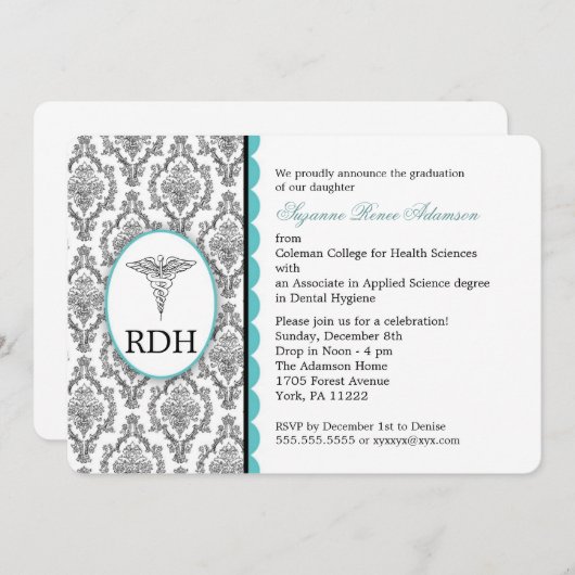 RDH Abschluss Zahnhygienin Hygienepatlocke Einladung (Vorne/Hinten)