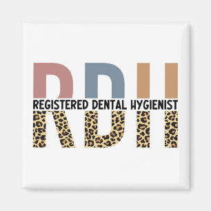RDH Registered Dental Hygienic Leopard Typografy Magnet