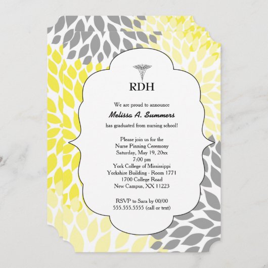 RDH RN BSN Abschluss feiert gelbgraues Jubiläum Einladung (Vorne/Hinten)