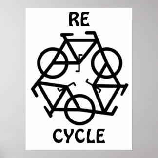 RE CYCLE Recycle Bicycle Symbol Poster