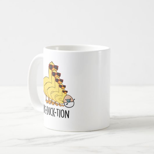 Re-duck-tion Funny Animal Duck Pun Kaffeetasse (Vorderseite Links)