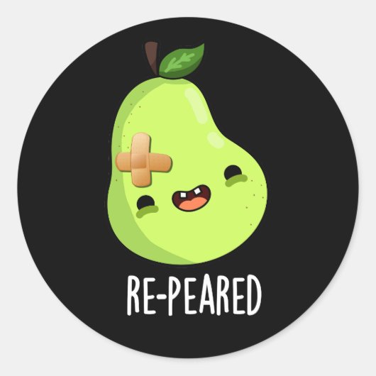 Re-peared Funny Fruit Birne Pun Dark BG Runder Aufkleber (Vorderseite)