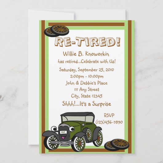 Re-Tired/Retirement-Party Einladung (Vorderseite)