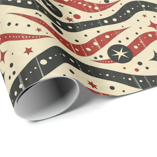 Re-Wavy-Strip-Muster mit Sternen und Kreis Geschenkpapier (Rolleneckpunkt)