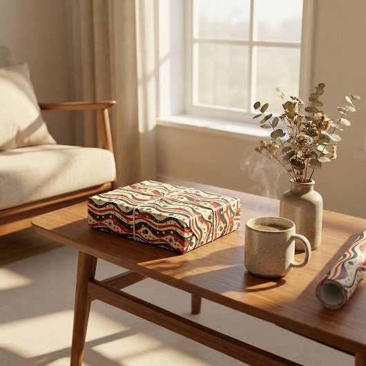 Re-Wavy-Strip-Muster mit Sternen und Kreis Geschenkpapier