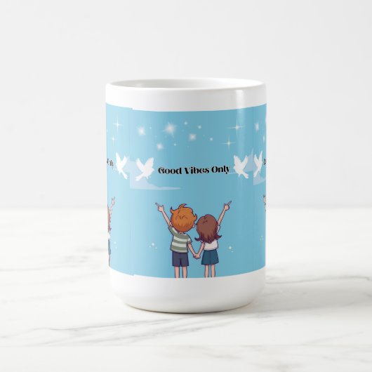 "Reach for the Sky – Motivational Cartoon Kaffeetasse (Mittel)