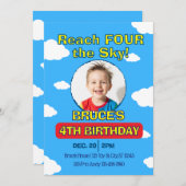 Reach FOUR the Sky, Picture Clouds 4th Birthday Einladung (Vorne/Hinten)
