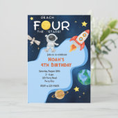 Reach Four The Stars 4th Birthday Invitation Space Einladung (Stehend Vorderseite)