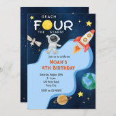 Reach Four The Stars 4th Birthday Invitation Space Einladung (Vorne/Hinten)