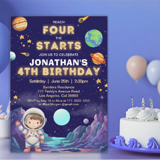 Reach Four the Stars Space Boy Birthday 4 Einladung