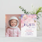 Reach Four the stars Space Mädchen Geburtstag Einladung (Stehend Vorderseite)