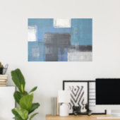 "Reach Out" Graue und blaue Abstrakte Kunst Poster (Heimbüro)