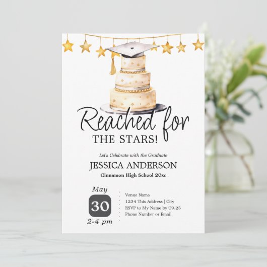 Reached for the Stars Graduation Party One Photo Einladung (Stehend Vorderseite)