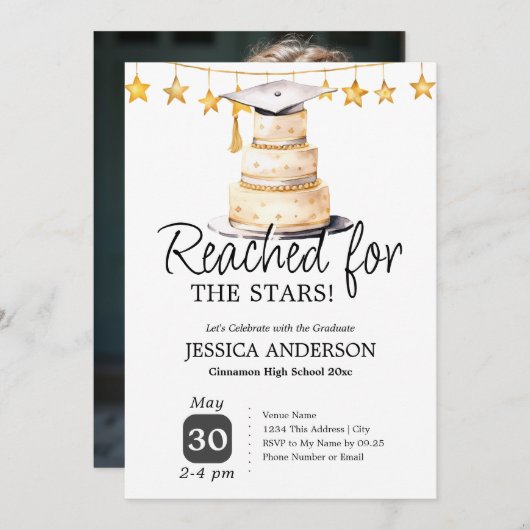 Reached for the Stars Graduation Party One Photo Einladung (Vorne/Hinten)